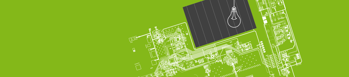 A schematic representation of a PCB with a PV module harvesting energy from indoor lighting